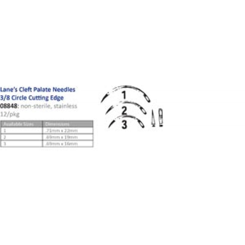 Cincinnati Surgical Company 08848 Suture Needle, Size 1-3, Lanes Cleft Palate, 3/8 Circle Cutting Edge, 12/pk (Must be Ordered in Multiples of 10 dozen) (DROP SHIP ONLY)