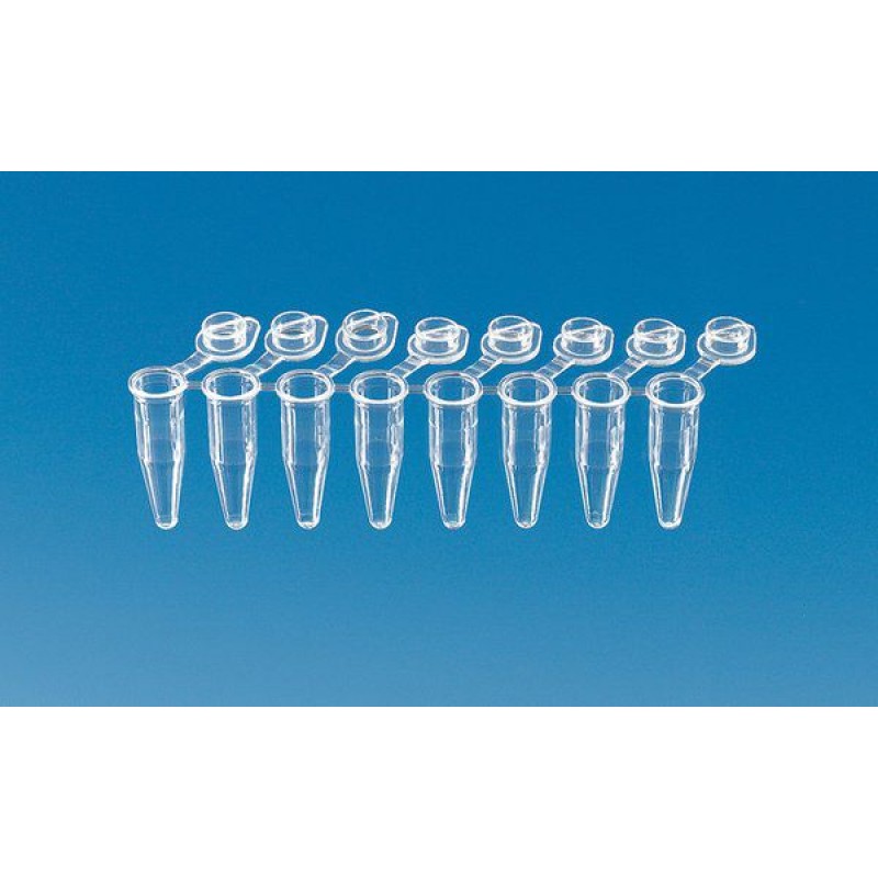 BrandTech 781332 0.2 mL PCR 8-Tube Strip, Clear, Snap Caps
