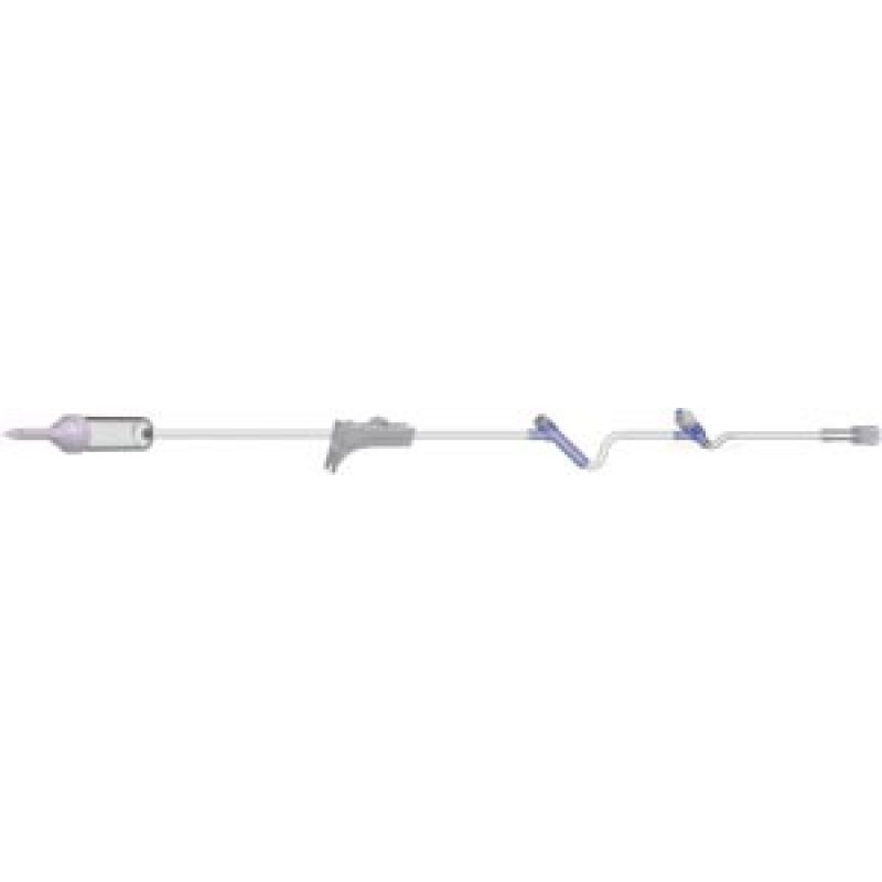 Amsino International, Inc. 108306 IV Admin Set, 10 Drops Per mL, 83" Length, 17mL Priming Volume, Non-Vented, Roller Clamp, 1 Pre-Pierced Y Site, 1 AMSafe Needle-Free Y Site, Rotating Male Luer Lock, PE Poly Pouch, 50/cs (90 cs/plt)