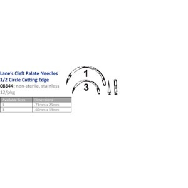 Cincinnati Surgical Company 08844 Suture Needle, Size 1, Lanes Cleft Palate, ½ Circle Cutting Edge, 12/pk (Must be Ordered in Multiples of 10 dozen) (DROP SHIP ONLY)
