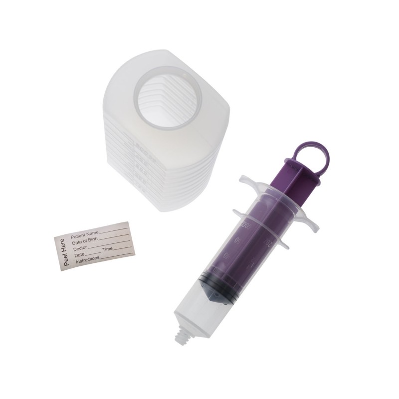 Amsino International, Inc. ENK126 Enteral Feeding Irrigation Kit, Includes: 500cc Graduated Container, 60cc Thumb Control Ring Piston Syringe with ENFit Tip, Patient I.D. Label, 30/cs