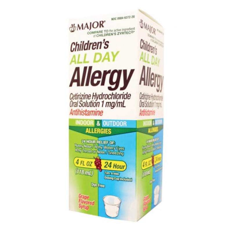Major Pharmaceuticals 255014 All Day Allergy, 24 Hour, 118mL, Compare to Zyrtec®, 36/cs, NDC# 00904-6765-20