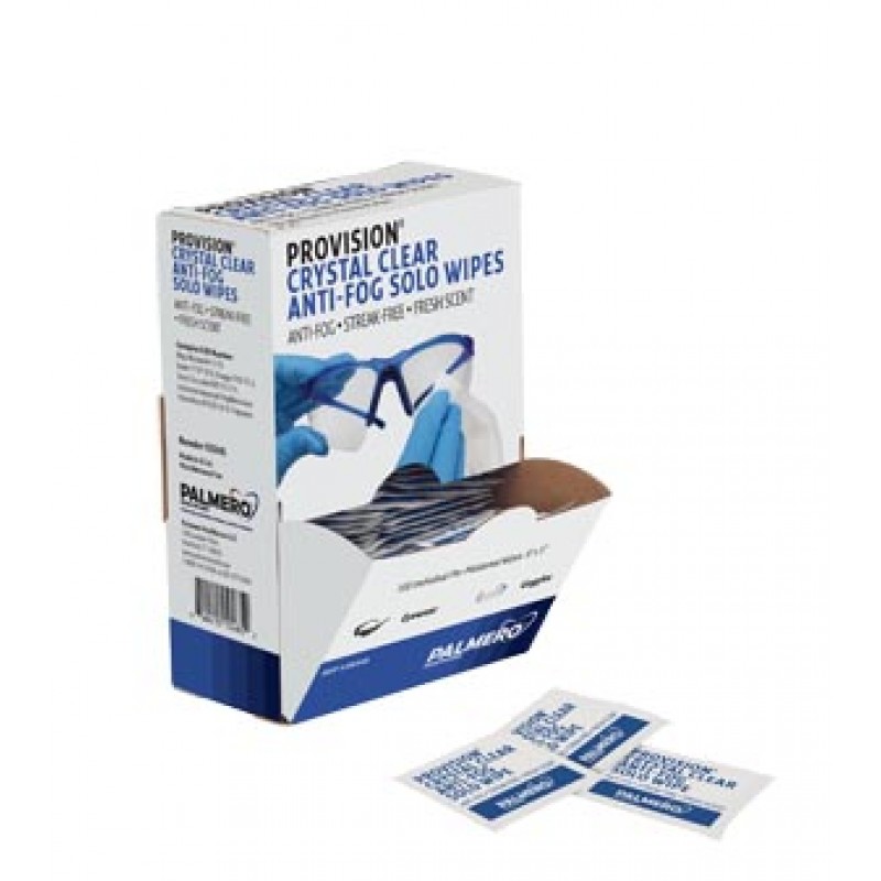 Palmero 3534S ProVision Crystal Clear Anti-Fog Solo Wipes, 8" x 5", 100 packs/dispenser box (US SALES ONLY)