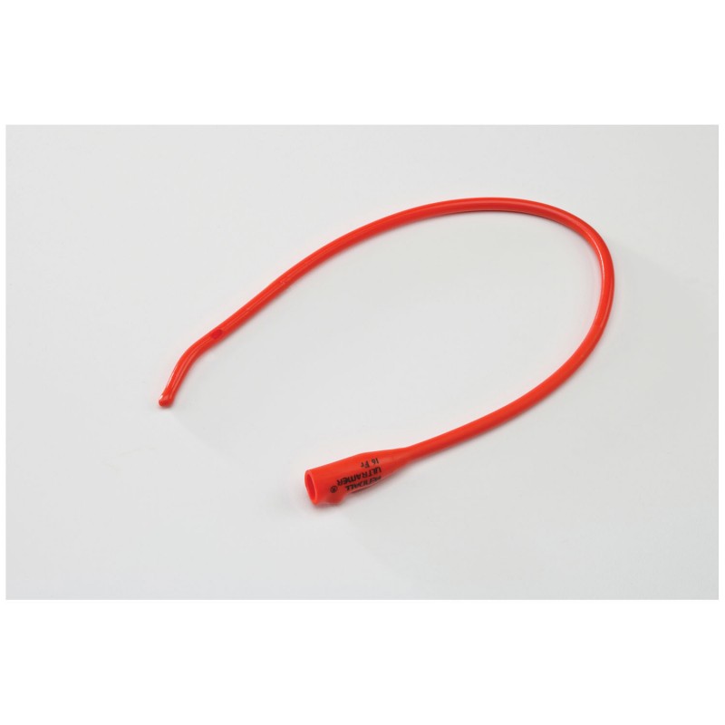 Urethral Red Rubber Catheter, 16FR, Coude Tip, 12" Length, 12/ctn (Continental US Only)