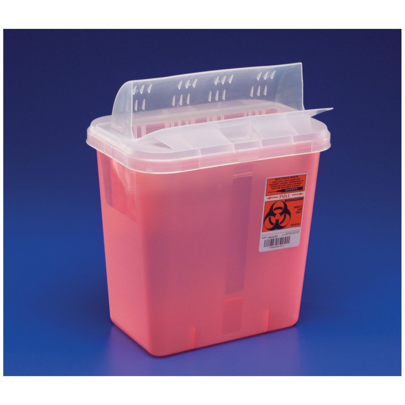 Sharps Container, Always-Open Lid, 5 Qt, Transparent Red, 11"H x 4¾"D x 10¾"W, 20/cs (15 cs/plt) (Continental US Only)