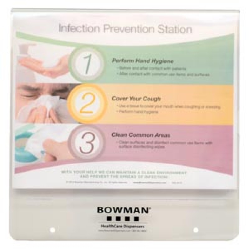 Bowman Manufacturing Company, Inc. MP-075 Sign Holder, Horizontal, Holds 11"W x 8½"H Signs, Hardware Included for Mounting to Respiratory Hygiene Stations, Clear PETG Plastic (Made in USA)