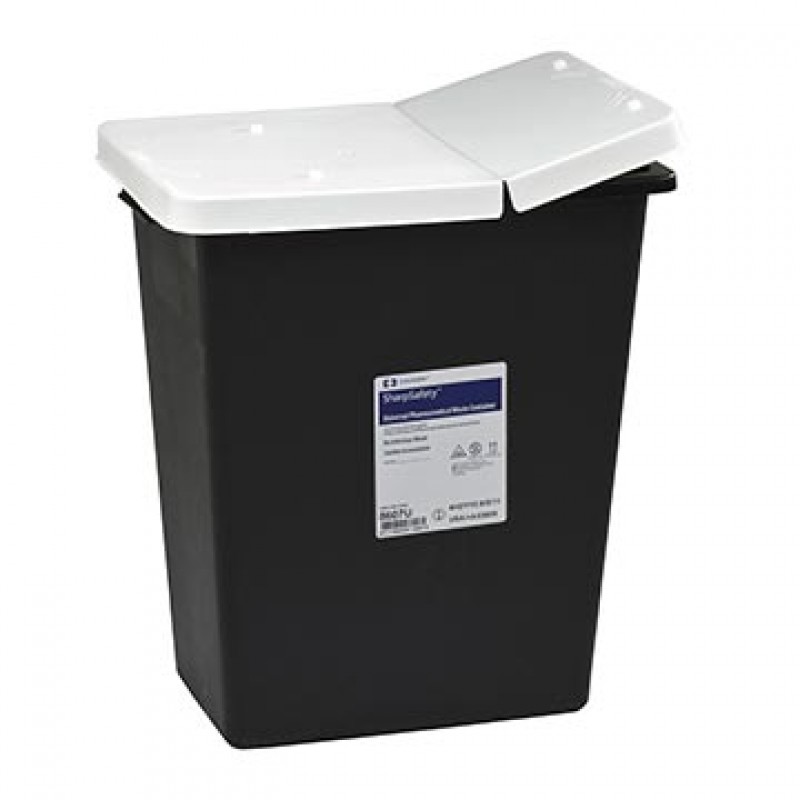 Universal Pharmaceutical Waste Container, Hinged Lid, Black, 18 Gallon, 5/cs (Continental US Only) (Item on Manufacturer Backorder - Inventory Limited when Available)