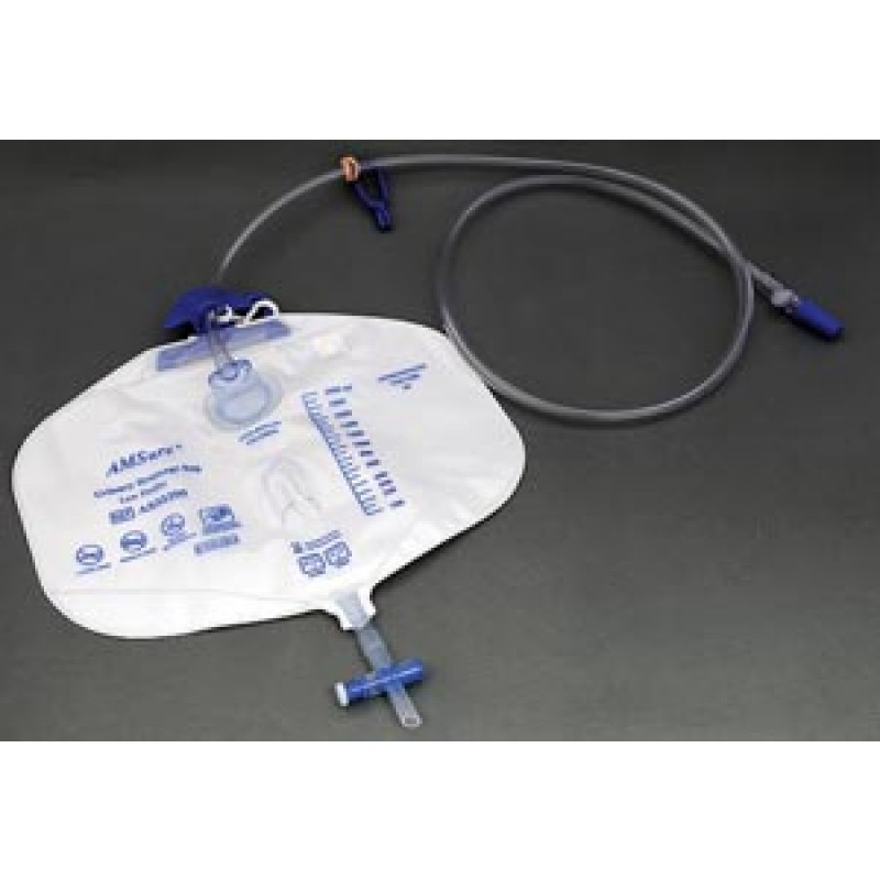 Amsino International, Inc. AS32200 Drainage Bag, 2000mL, Anti-Reflux Device, Pre-Pierced Needle-Free Sampling Port(Luer Slip or Blunt Cannula Compatible), Single Hook & Rope Hanger, T-Tap Drain Port, Sterile Fluid Pathway, 20/cs