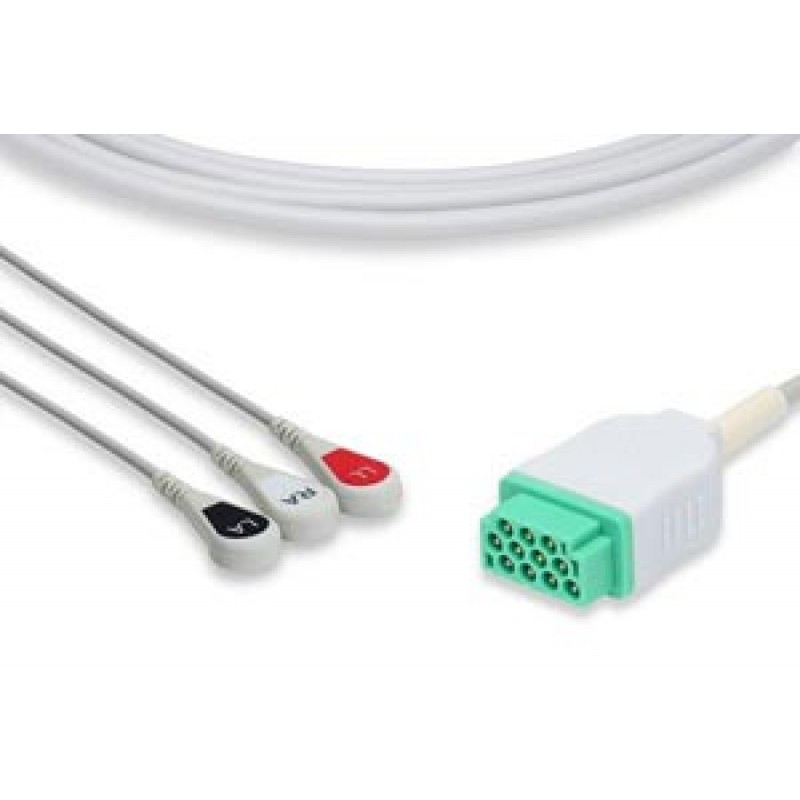 Cables and Sensors C2386S0 Direct-Connect ECG Cable, 3 Leads Snap, GE Healthcare > Marquette Compatible w/ OEM: 2001292-001, CB-723006R (DROP SHIP ONLY) (Freight Terms are Prepaid & Added to Invoice - Contact Vendor for Specifics)