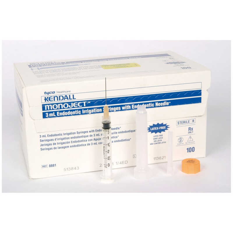 Endodontic Irrigation Syringe, Needle, Luer Lock, 23G x 1¼ (31.7mm), Orange, Sterile, 100/bx, 10 bx/cs (Continental US Only)