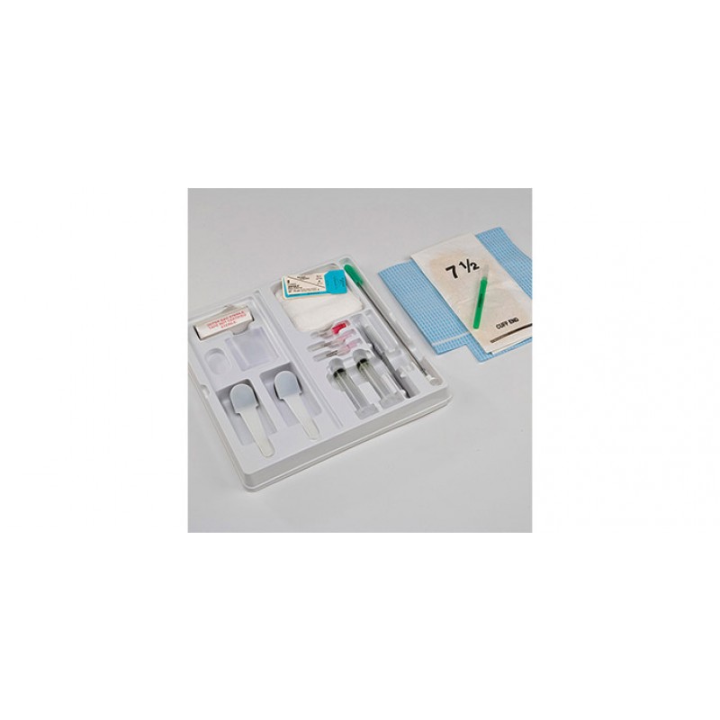 Thoracostomy Procedure Tray, Includes: (2) 12cc Syringes w/Caps, (1) 25G x 5/8" Needle, (1) 20G x 3 1/2" Needle, (2) 20G x 1 1/2" Needle, (1) Scalpel w/#11 Blade, (1) 2 1/2" #96 Keith Cutting Needle w/Attached 0 Silk Suture, (4) 4" x 4" Gauze Sponges, (2)