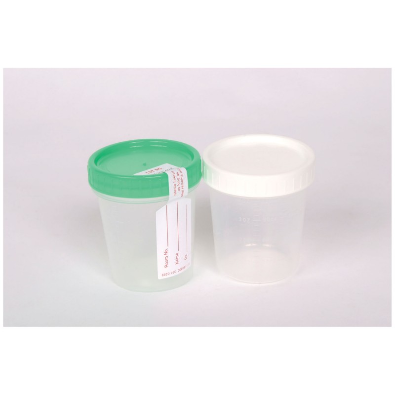 Specimen Container, 4 oz, Sterile, Green Cap, Integrity Seal, Individually Wrapped, 100/cs (32 cs/plt) (Continental US Only)