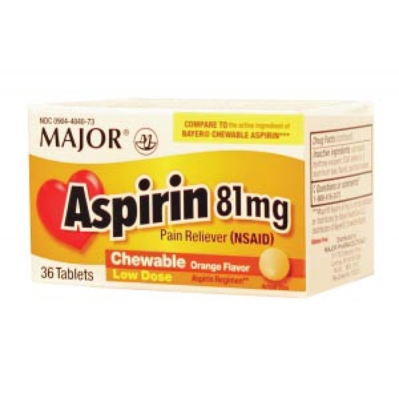 Major Pharmaceuticals 700317 Aspirin, 81mg, 36s, Chewable Tablets, Compare to St. Joseph®, NDC# 00904-4040-73