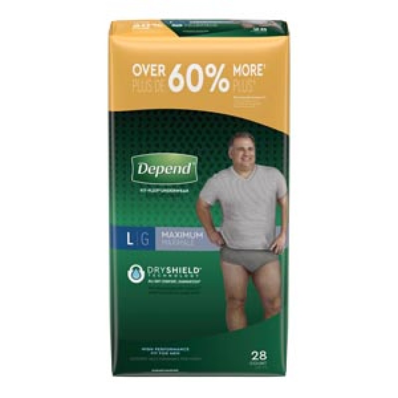 Kimberly-Clark Consumer 53745 Underwear, Maximum Absorbency, Large, Men, Grey, 28/pk, 2 pk/cs