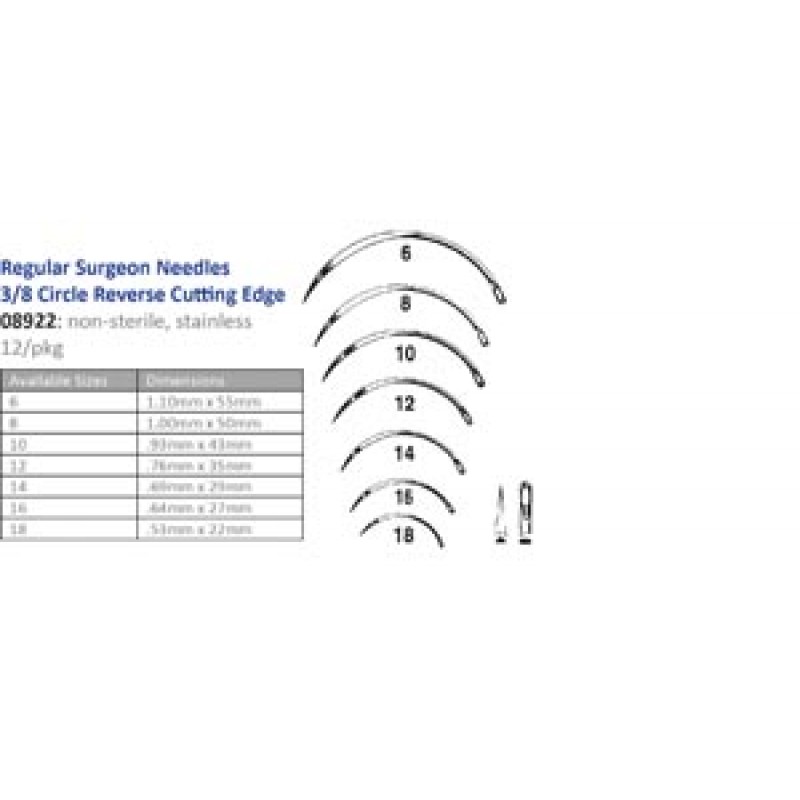 Cincinnati Surgical Company 08922 Suture Needle, Size 6-18, Regular Surgeons Reversed, 3/8 Circle Reversed Cut, 12/pk (Must be Ordered in Multiples of 10 dozen) (DROP SHIP ONLY)
