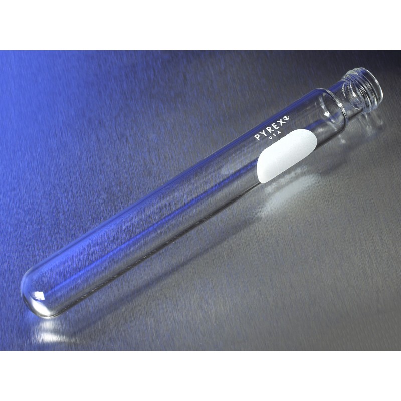 Corning 99447-20 PYREX® 20x125 mm Disposable Round Bottom Threaded Culture Tubes, With White Marking Spot, Without Caps, Bulk Pack