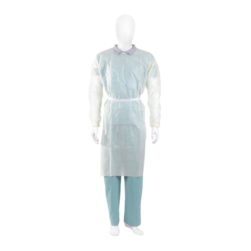 Isolation Gown, SMS, with (2) Tape Tabs, Yellow, Universal Size, 10/pk, 10 pk/cs (Continental US Only) (On Vendor Allocation - Availibility May Be Limited)