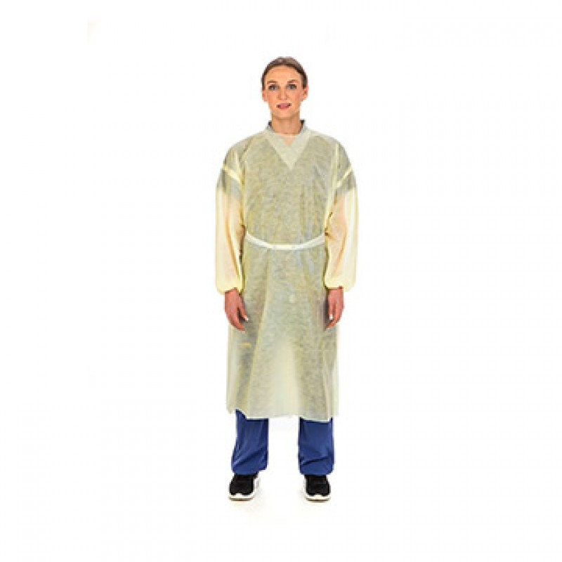 Isolation Gown, SMS, with Neck Tie-Bands, Yellow, Universal Size, 10/pk, 10 pk/cs (Continental US Only) (On Vendor Allocation - Availibility May Be Limited)