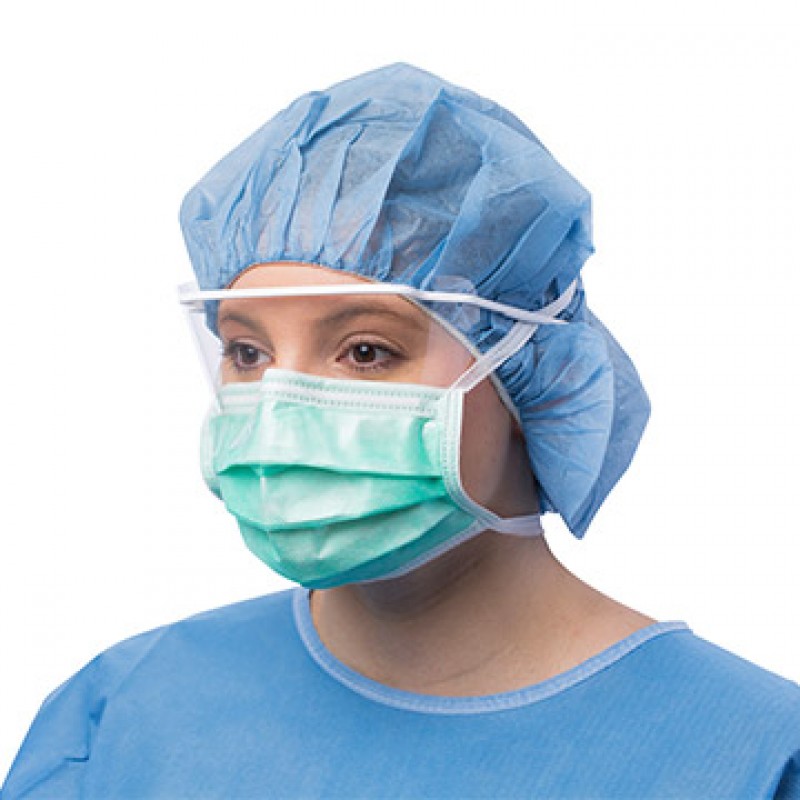 Surgical Mask, 3-Layer Spunbond Polypropolene/Filtered Media/Cellulose, Pleated, Film Anti-Fog, Tie-On, Green, 50/bx, 6 bx/cs (Continental US Only) (On Vendor Allocation - Availibility May Be Limited)