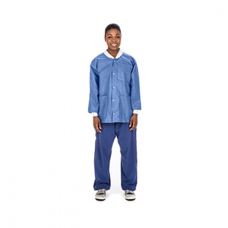 Lab Jacket, SMS, Disposable, Knit Collar, Snap Front, Pockets, 2X-Large, Ceil Blue, 10/pk, 10 pk/cs (Continental US Only)