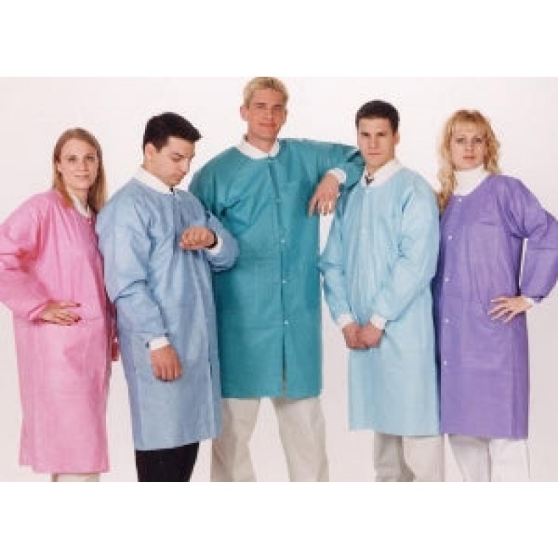 Lab Coat, SMS, Disposable, Knit Collar, Snap Front, Pockets, 2X-Large, White, 10/pk, 5 pk/cs (Continental US Only)