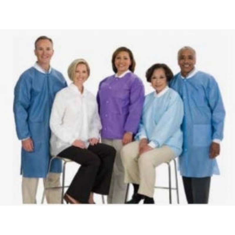 Lab Coat, SMS, Disposable, Knit Collar, Knee Length, Snap Closure, Pockets, White, Large, 10/pk, 10 pk/cs (Continental US Only)