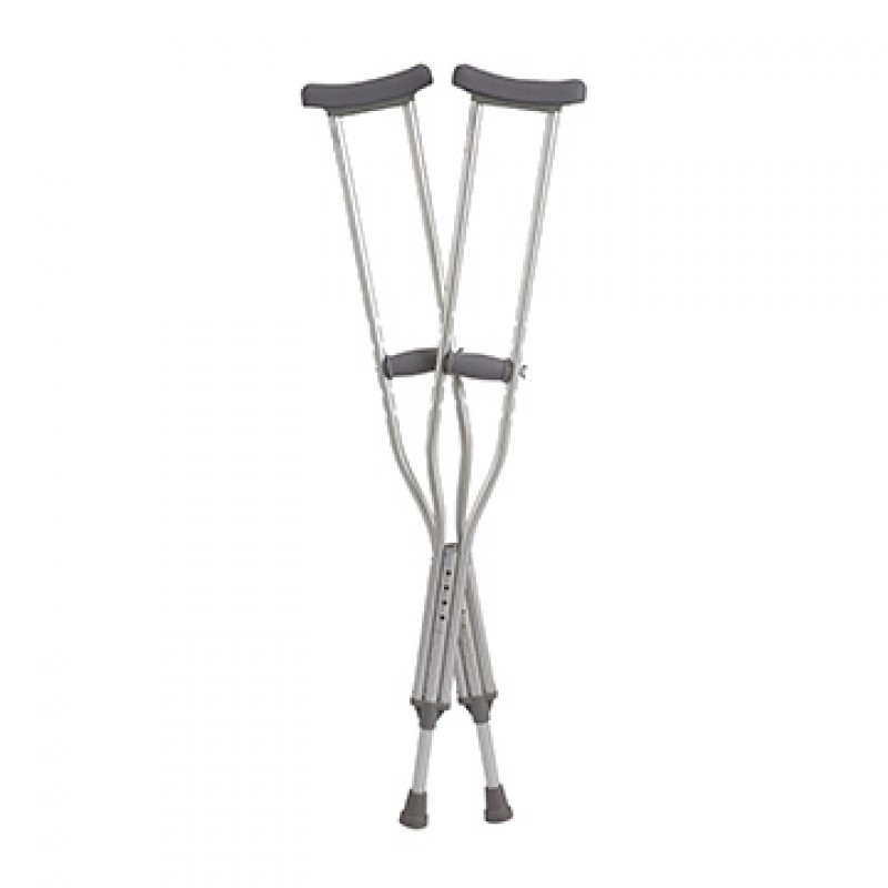 Crutch Axillary, Push Button, Adjustable, Aluminum, Adult, 5' 2" - 5' 10", 300 lb Capacity, 8 pr/cs (Continental US Only)