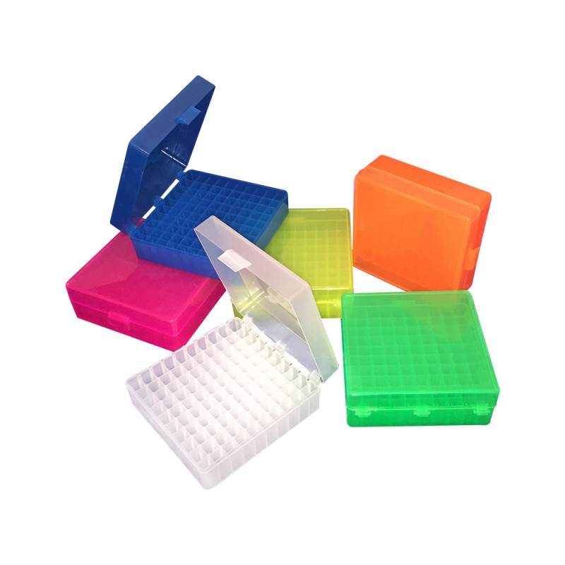 Crystal Industries PP2-100-A 2" Hinged Top Polpropylene Plastic Box with 100 cells, Pack of 5 different colors.