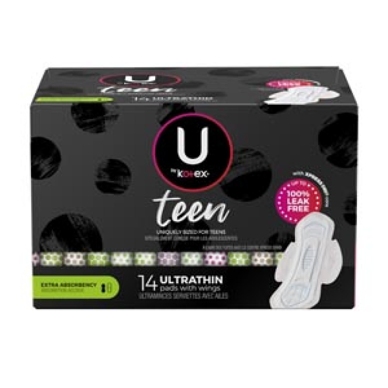 Kimberly-Clark Consumer 51752 U by Kotex® Super Premium Pad, Ultra Thin, with Wing, Teen, 14/pk, 4 pk/cs