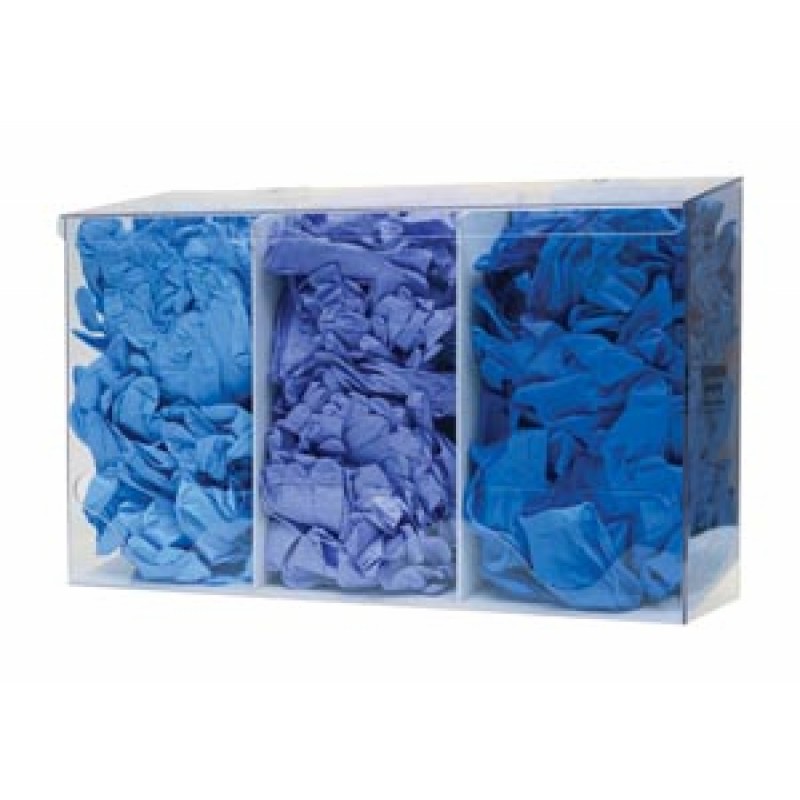 Bowman Manufacturing Company, Inc. BP-023 Bulk Dispenser, Triple Bin, Holds a Variety of Protective Apparel in Bulk, Triple Compartments with Hinged Lid, Openings at Front Bottom, Keyholes For Wall Mounting, Clear PETG Plastic, 17½"W x 11 3/16"H x 6 1/16"