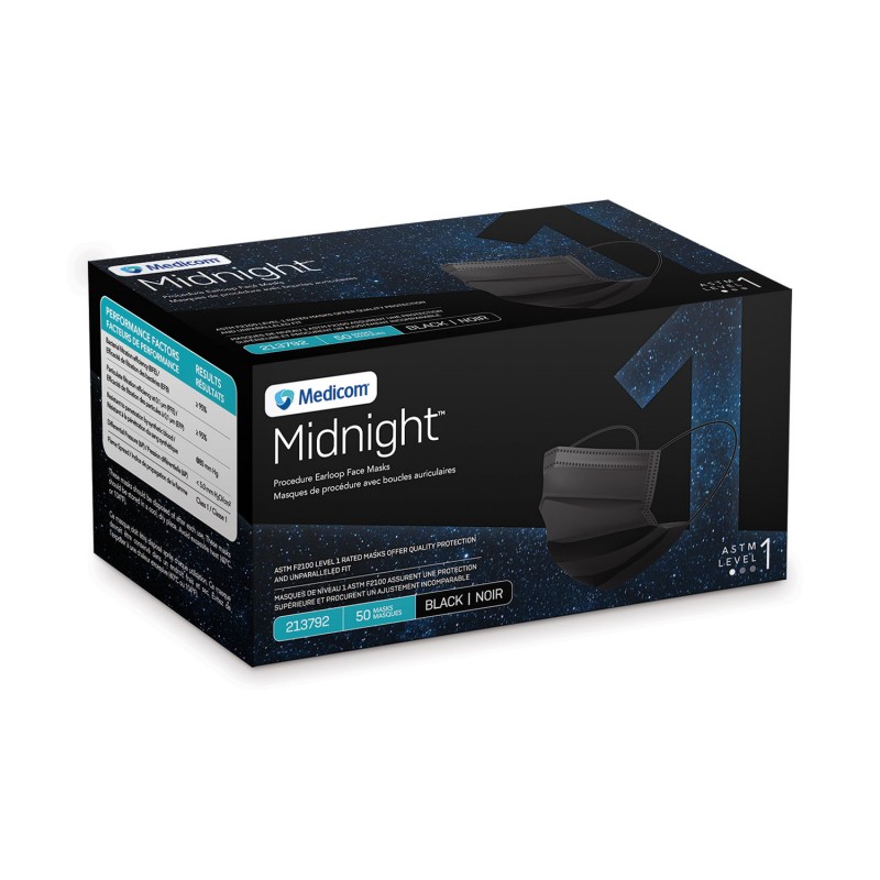 Medicom, Inc. 213792 Proceedure Earloop Mask, Midnight, L1, 50/bx, 10bx/cs