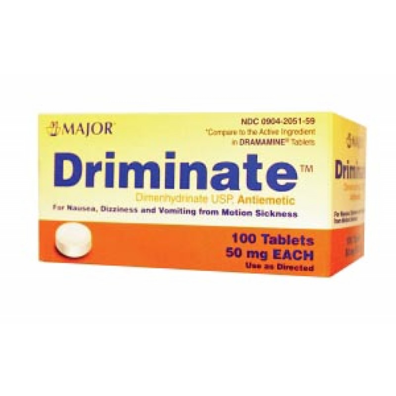 Major Pharmaceuticals 700621 Driminate, 50mg, 100s, Tablets, Compare to Dramamine®, NDC# 00904-2051-59