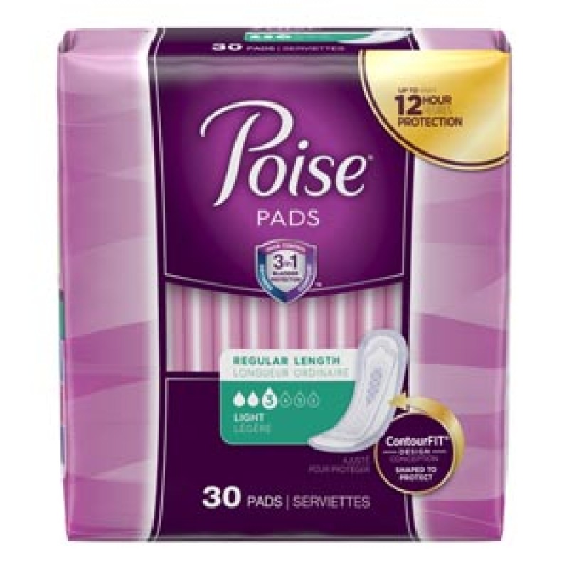Kimberly-Clark Consumer 51668 Poise Pads, Regular, Light Absorbent, 30/pk, 4 pk/cs