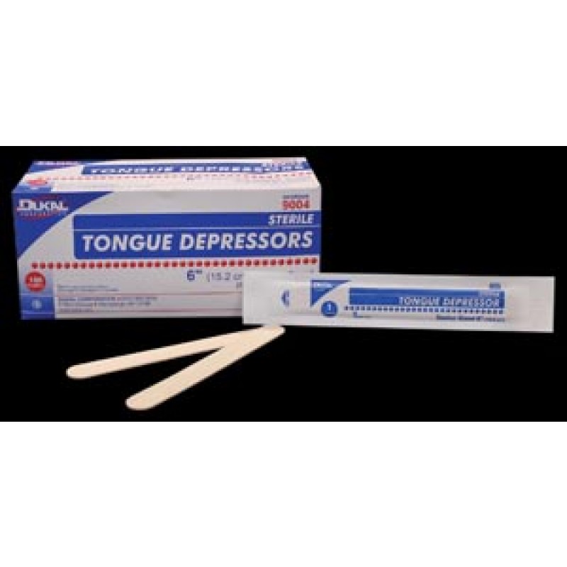 Dukal Corporation 9004 Tongue Depressor, Senior, 6", Sterile, 1/pk, 100 pk/bx, 10 bx/cs (60 cs/plt)