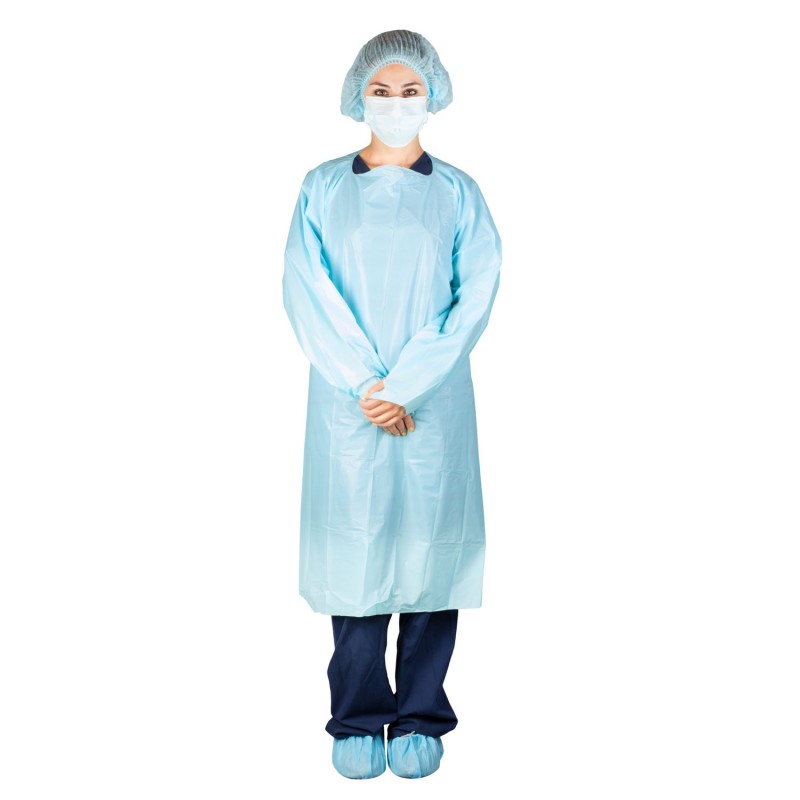 Dukal Corporation 307R Isolation Gown, CPE Coated, Pull-Over, Blue, Not AAMI, Disposable, 15/bg, 5 bg/cs