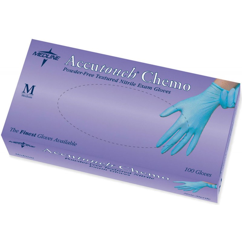 Medline MDS192086H Accutouch Chemo Nitrile Exam Gloves Nitrile, Blue Glove, Beaded Cuff, Large (100/box)