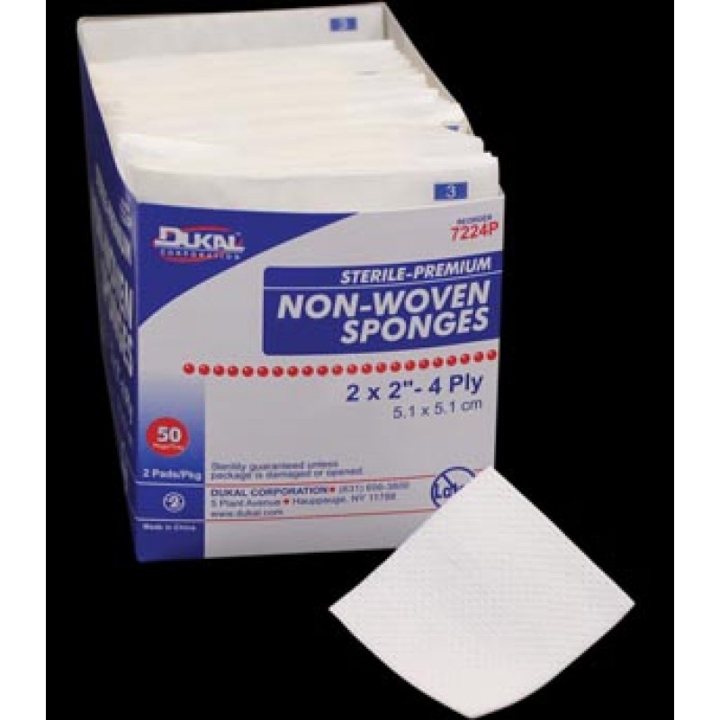 Dukal Corporation 7444P Sponge, 4" x 4" Non-Woven, Premium, Sterile, 4-Ply, 2/pk, 50 pk/bx, 12 bx/cs