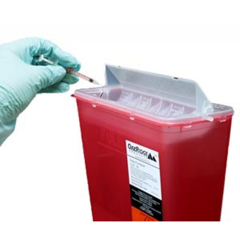 Oak Ridge Products 0354-150H Sharps Container, 5 Quart, Red Base/ Translucent Horizontal Drop Lid, 20/cs