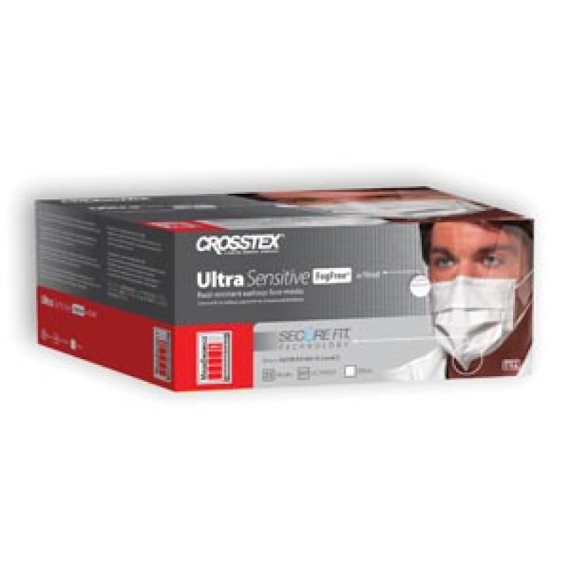 Crosstex International GCPWSSF ASTM Level 3 Earloop Mask, Splash Shield, Fog Free, White, 25/bx, 4 bx/ctn