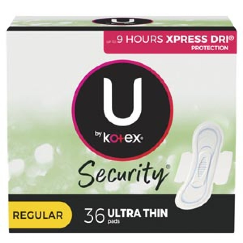 Kimberly-Clark Consumer 53631 U by Kotex® Premium Pads, Regular, Ultra Thin, w/ Wings, 36/pk, 6 pk/cs