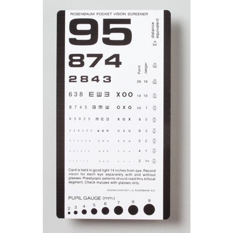 Dukal Corporation 3053 Pocket Eye Chart, Use at 14", Provides 20/800 Distance, Laminated Plastic, 6½" x 3½"