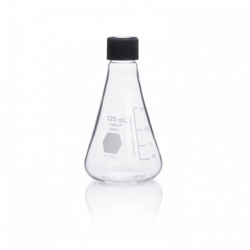 KIMBLE® 26505-125 KIMAX® Erlenmeyer Flask with Screw Cap, 125 mL