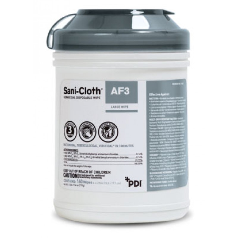 PDI - Professional Disposables, Intl. P13872 AF3 Germicidal Disposable Wipe, Large, 6" x 6¾", 160/canister, 12 can/cs (30 cs/plt) (091237) (US Only) (Products cannot be sold on Amazon.com or any other 3rd party site)