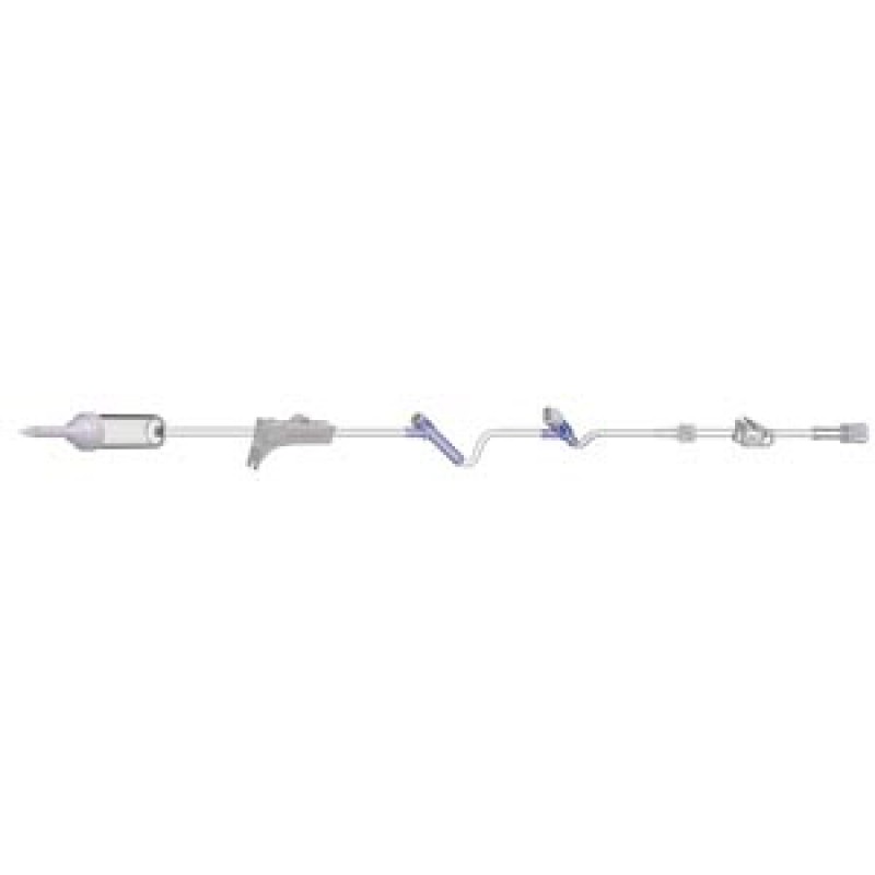 Amsino International, Inc. 158305 IV Admin Set, 15 Drops Per mL, 89" Length, 16 mL Priming Volume, Non-Vented, Roller Clamp, 1 Pre-Pierced Y Site,1 AMSafe Needle-Free Y Site with Pre-Attached Extension Set, Roberts Clamp, Rotating Male Luer Lock, PE Poly 