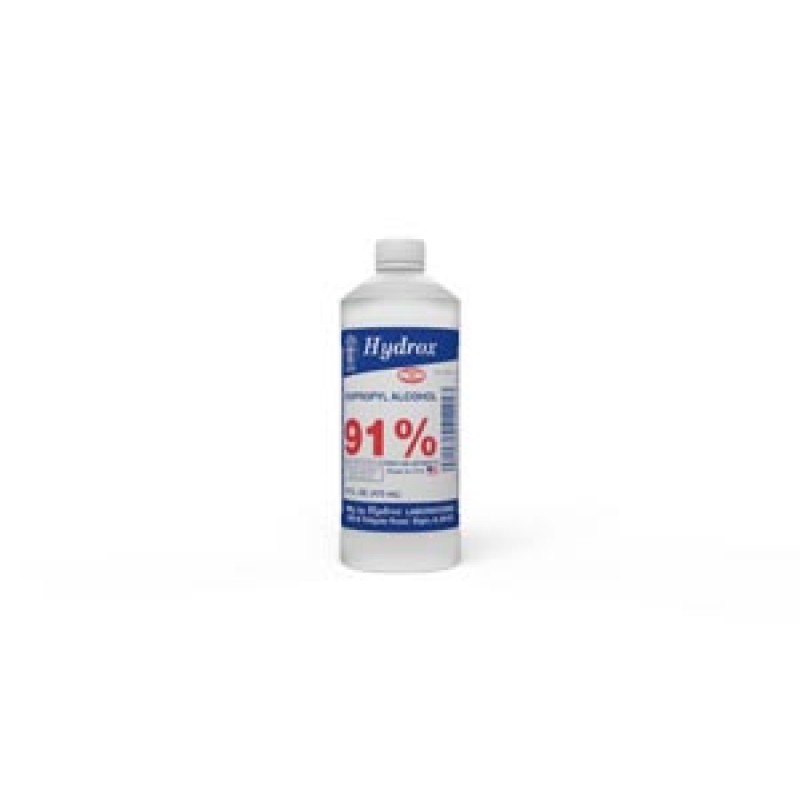 Hydrox Laboratories D0042 Isopropyl Alcohol 91%, Round Bottle, 16 oz, 12 btl/cs (144 cs/plt) (Item is considered HAZMAT and cannot ship via Air or to AK, GU, HI, PR, VI)