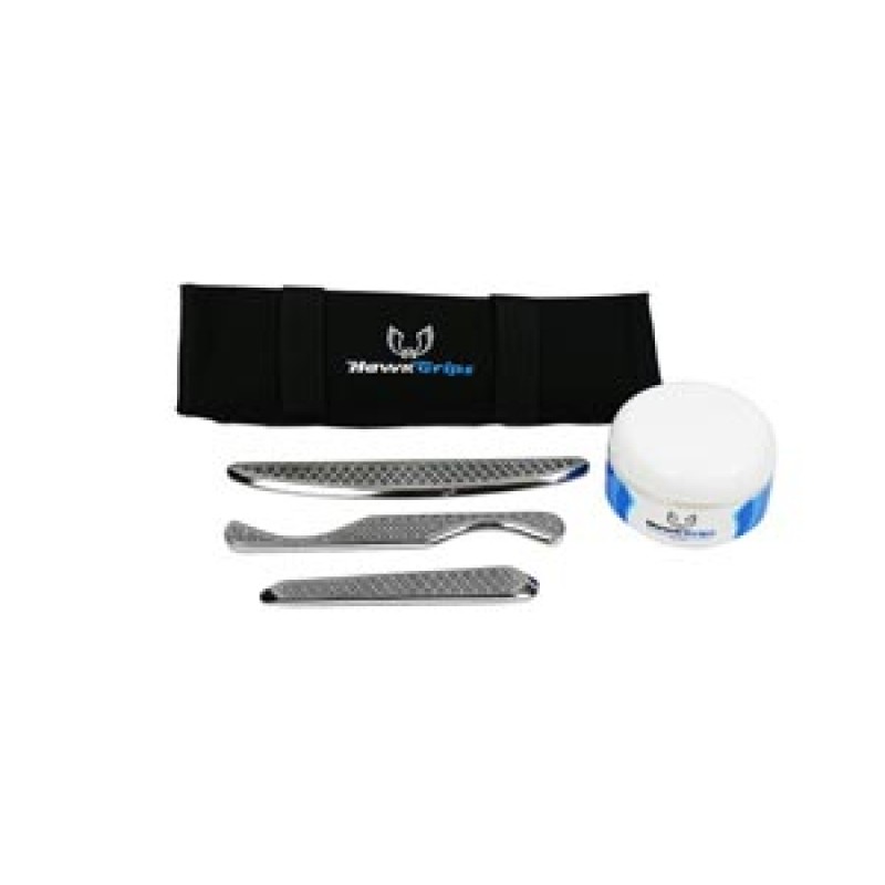 HawkGrips HGI Introductory Set. Includes one each HG4, HG8, HG9 small instruments, a roll-up carrying case, one 8 oz. jar of regular emollient, and a User Manual