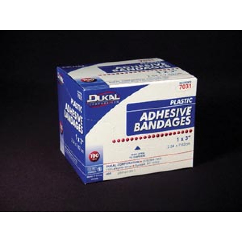 Dukal Corporation 7617 Bandage, Plastic Adhesive Strips, 1" x 3", 100/bx, 24 bx/cs