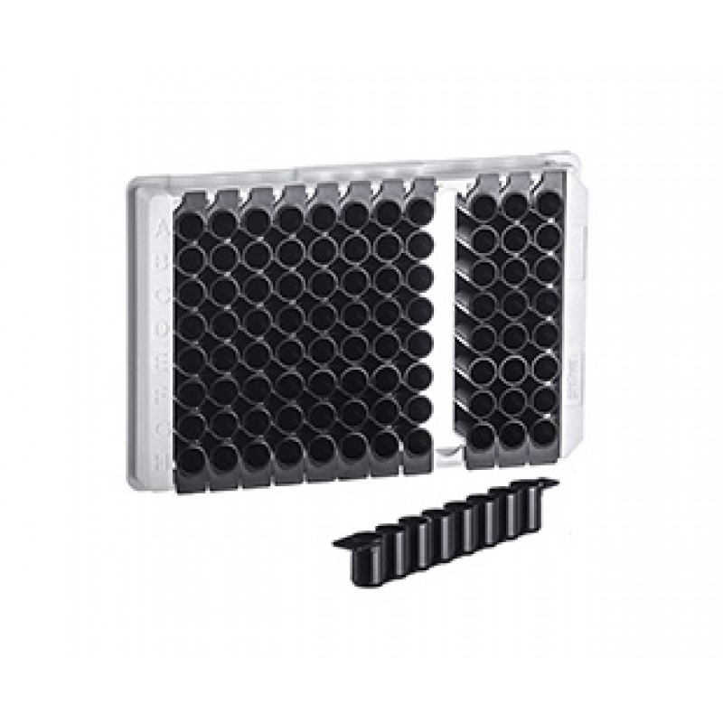 96W F8 FLUOTRAC™™ 600 Plate, PS, High Binding, 1x8 Flat Bottom Strips, Black Wells