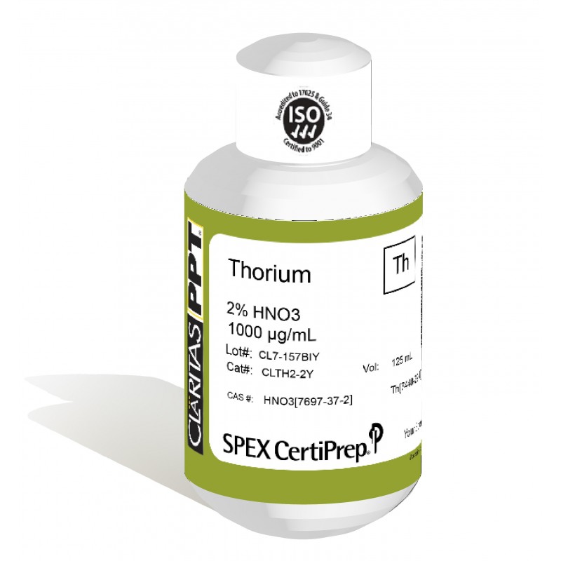 Claritas PPT Grade Thorium for ICP-MS, 1,000 ug/mL (1,000 PPM), 125 mL, in 2% HNO3, SPEX Certiprep, CLTH2-2Y