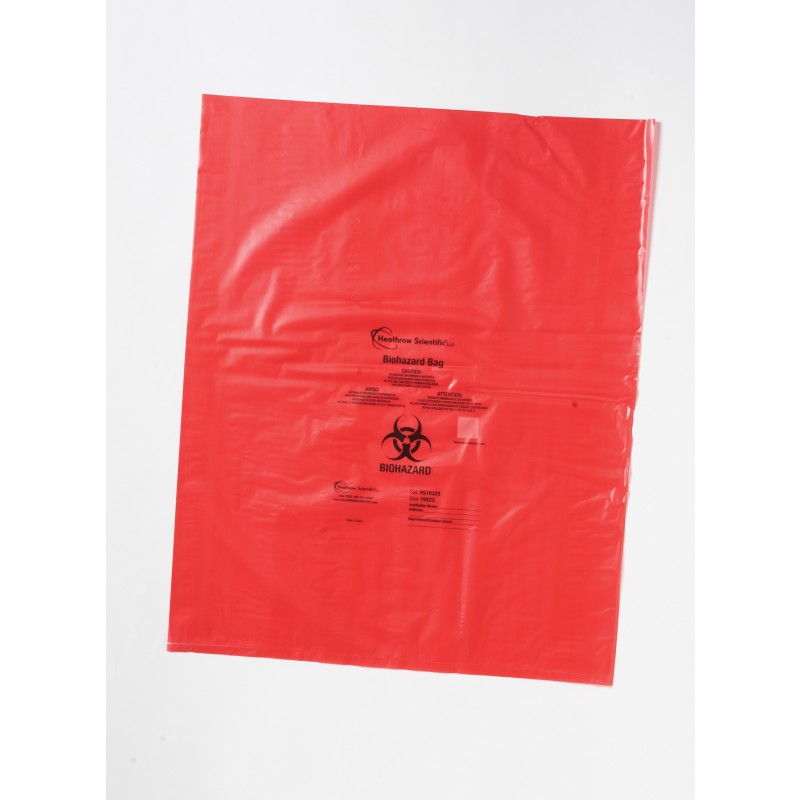 HS10320 Heathrow Scientific Biohazard Bag , Polypropylene, 203 mm  X   305 mm, Red, 0.04 mm Thickness (Case of 500)